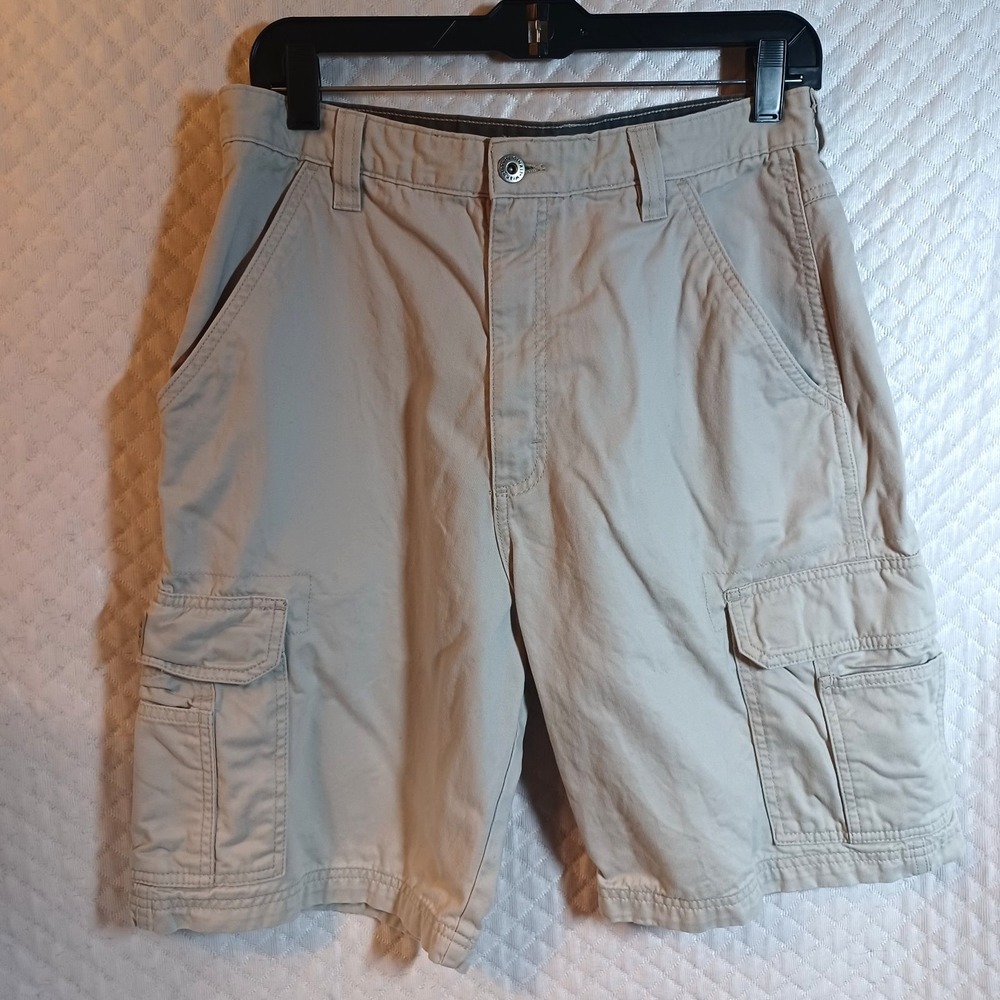 Wrangler Originals Cargo Shorts Khaki 100% Cotton Beige Men's Size 32 Fits 30